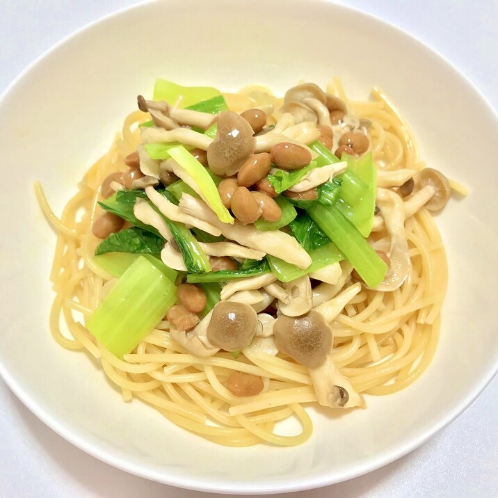 納豆としめじのポン酢パスタ